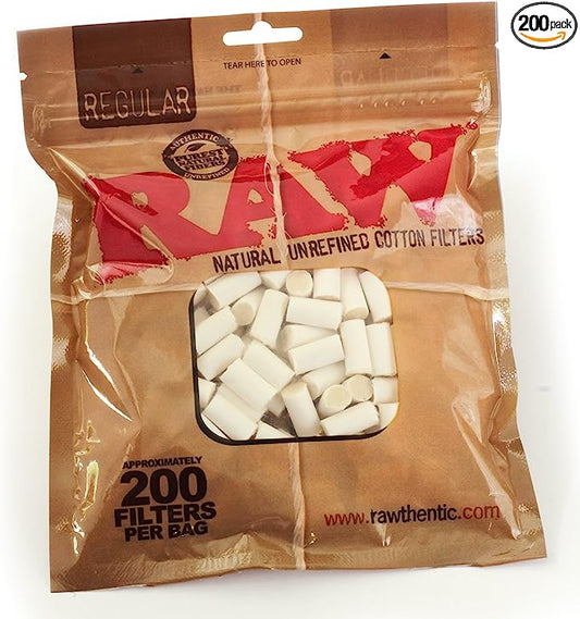 Raw - Regular Natural Unrefined Cotton Filter Tips, 8 mm, Pack of 200