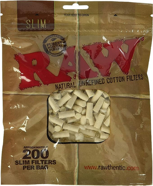 RAW - Slim Natural Unrefined Cotton Filter Tips 200pc - 6mm 1 Pack