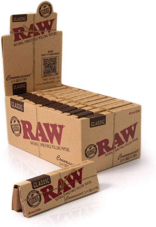 Raw - Classic Connoisseur 1 1/4" Tips + Rolling Paper 24pk