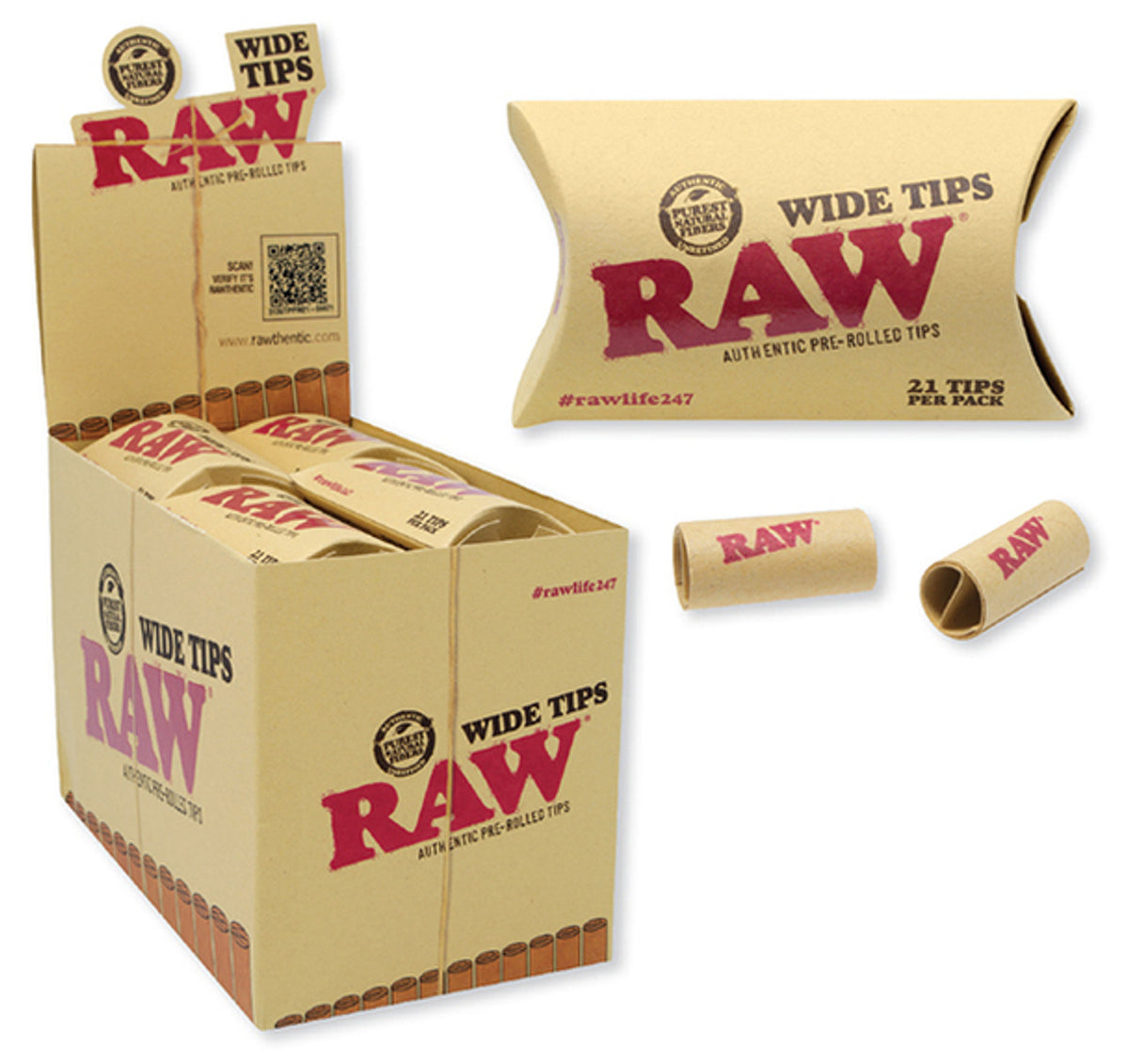 RAW PreRolled Wide Filter Tips 20 Per Box 21 Per Pack A&I Family Wholesale