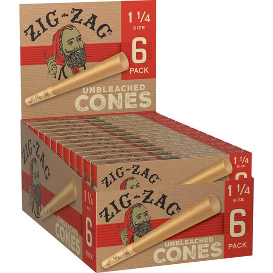 Zig-Zag 1 1/4 Size Unbleached Cones 6 pack (12ct)