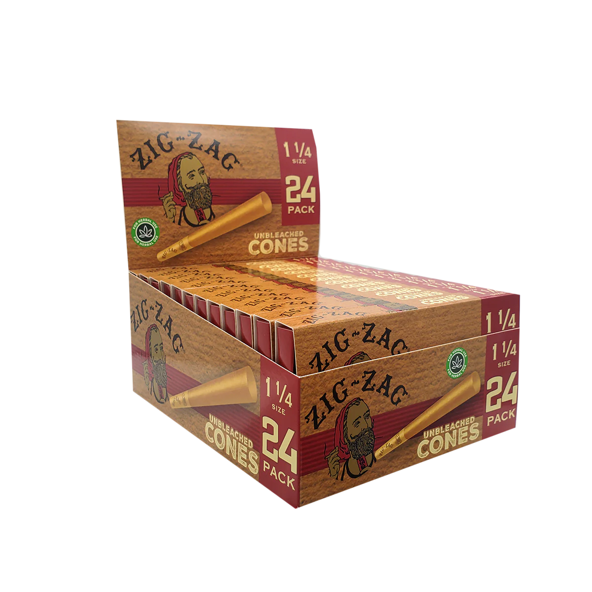 Zig-Zag 1 1/4 Size Unbleached Cones 24 pack (12ct)