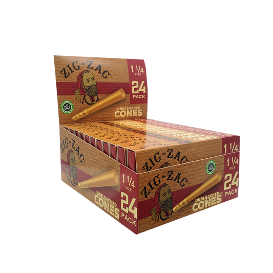 Zig-Zag 1 1/4 Size Unbleached Cones 24 pack (12ct)