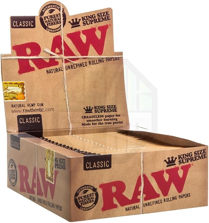 Raw Classic King Size Supreme Rolling Papers 24pc Display Aandi