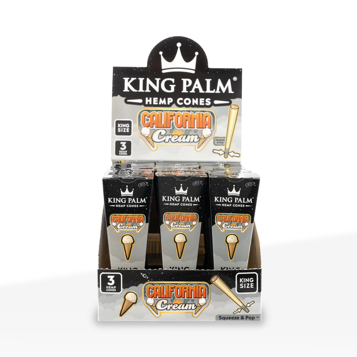 King Palm - Hemp Cones - King Size 3pk (30ct display)