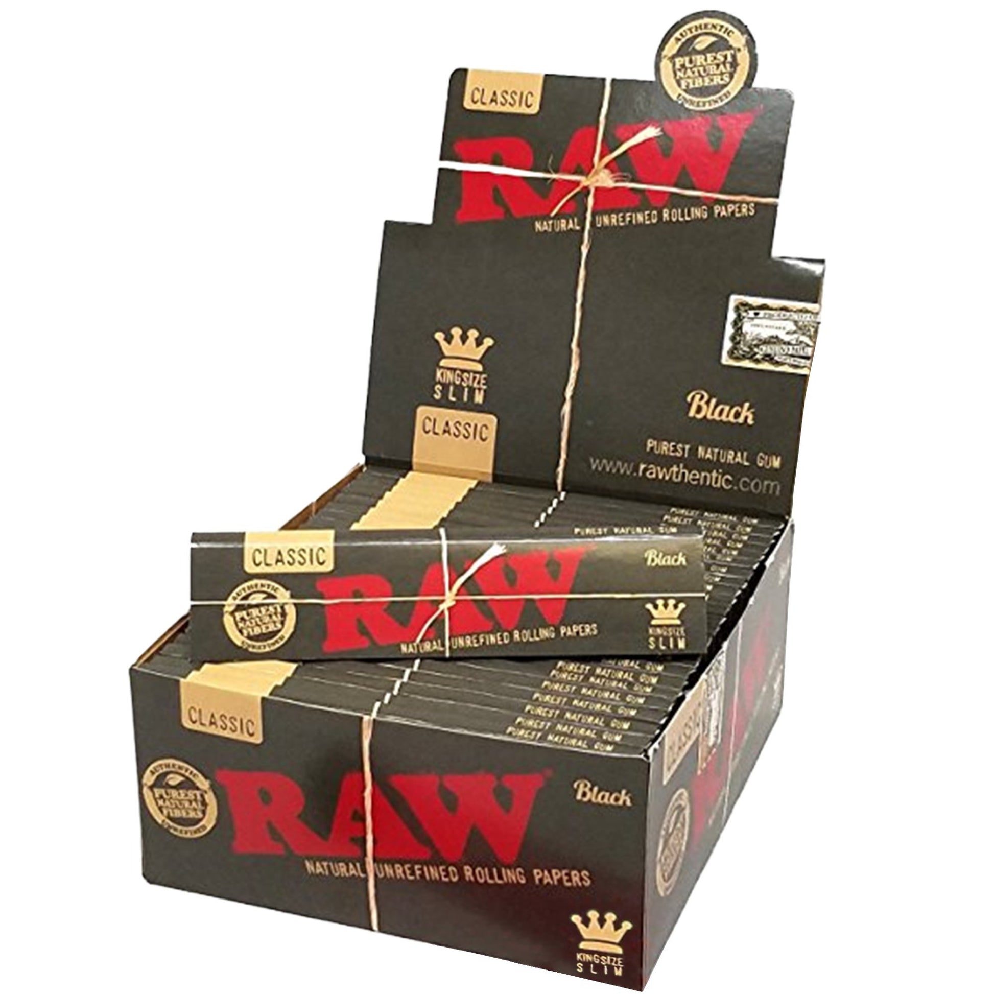 RAW - King Size Slim Black Natural Classic Rolling Papers (50pc Display)