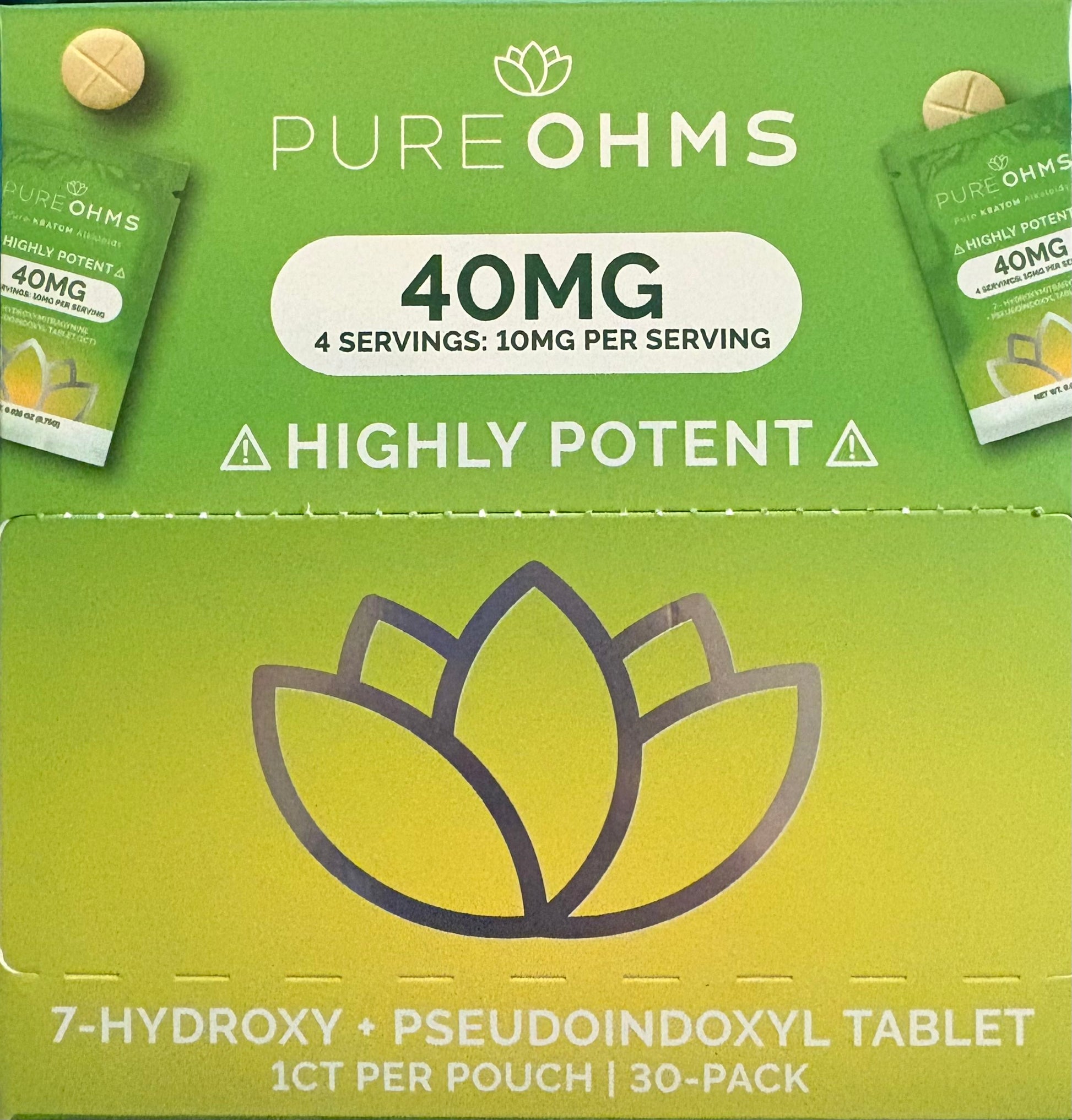 Pure Ohms 7-Hydroxy/Psuedo 40MG/10MG Per Tablet 1ct/30pk