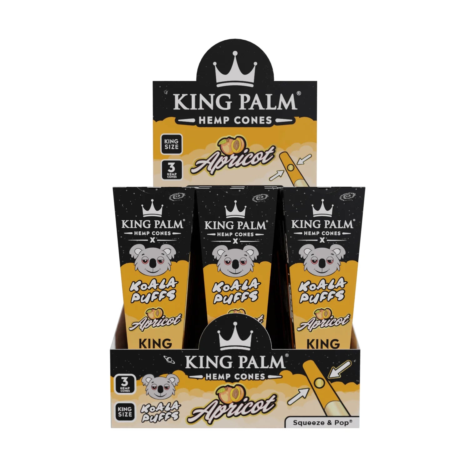 King Palm X Koala Puff  King Size  Hemp Cones - Apricot 3pk (30ct display)