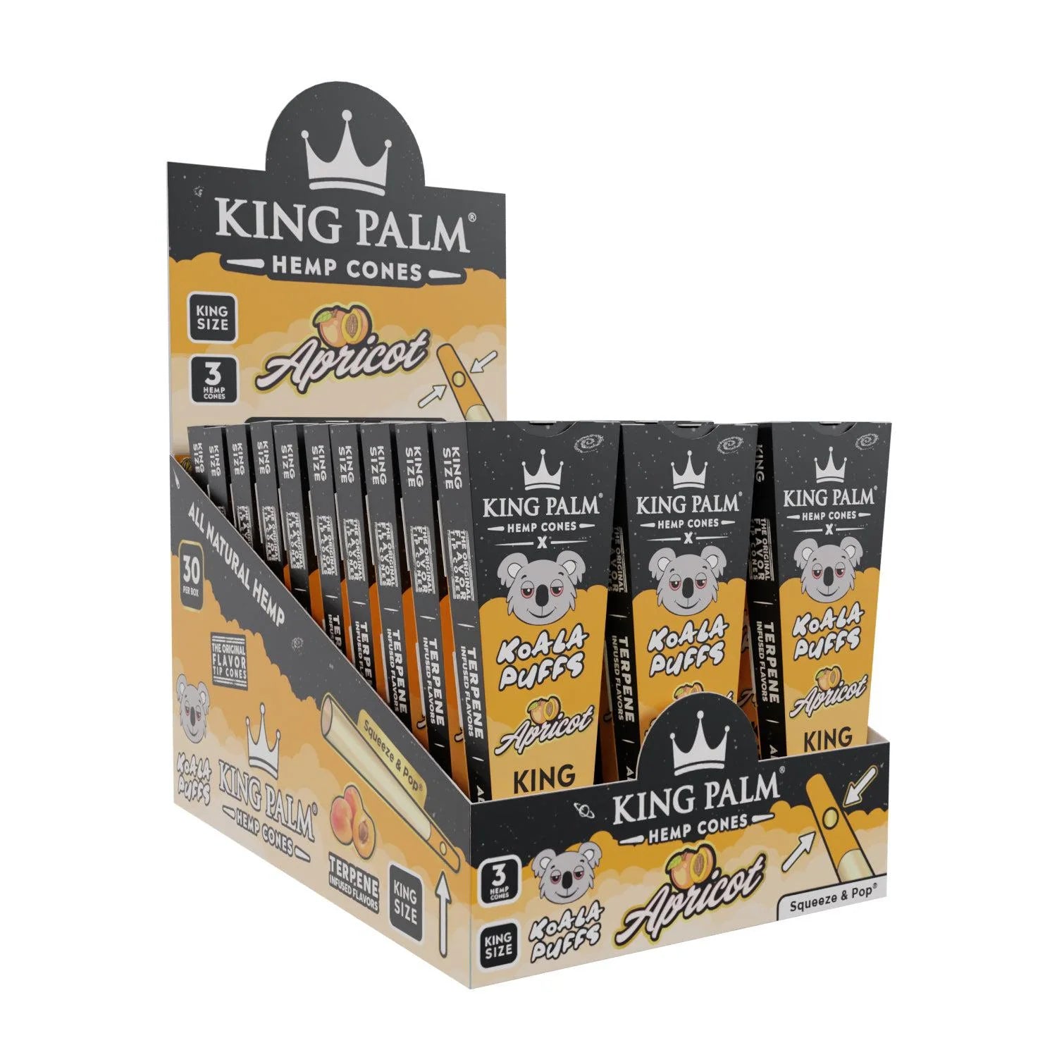 King Palm X Koala Puff  King Size  Hemp Cones - Apricot 3pk (30ct display)