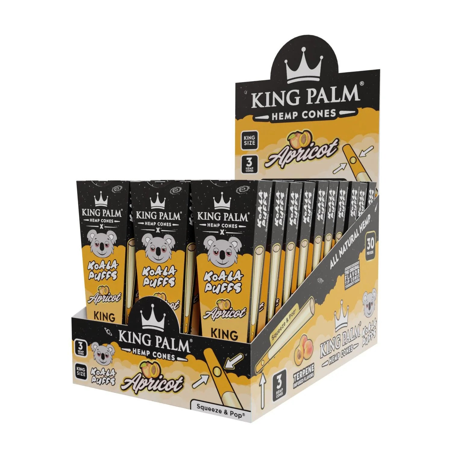 King Palm X Koala Puff  King Size  Hemp Cones - Apricot 3pk (30ct display)