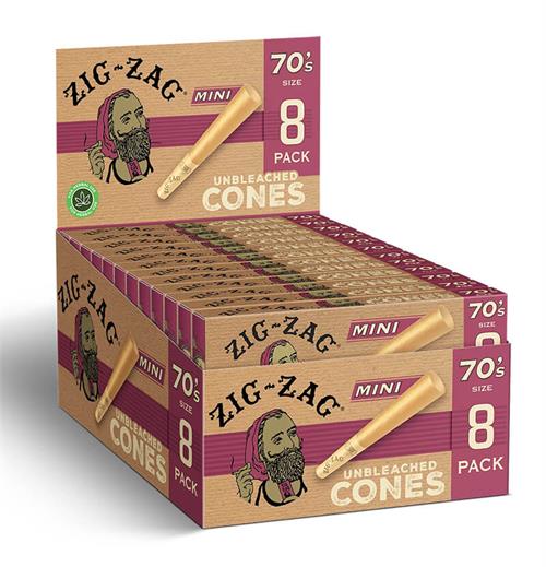 Zig Zag 70's Size 8 pack Unbleached Cones (18ct)