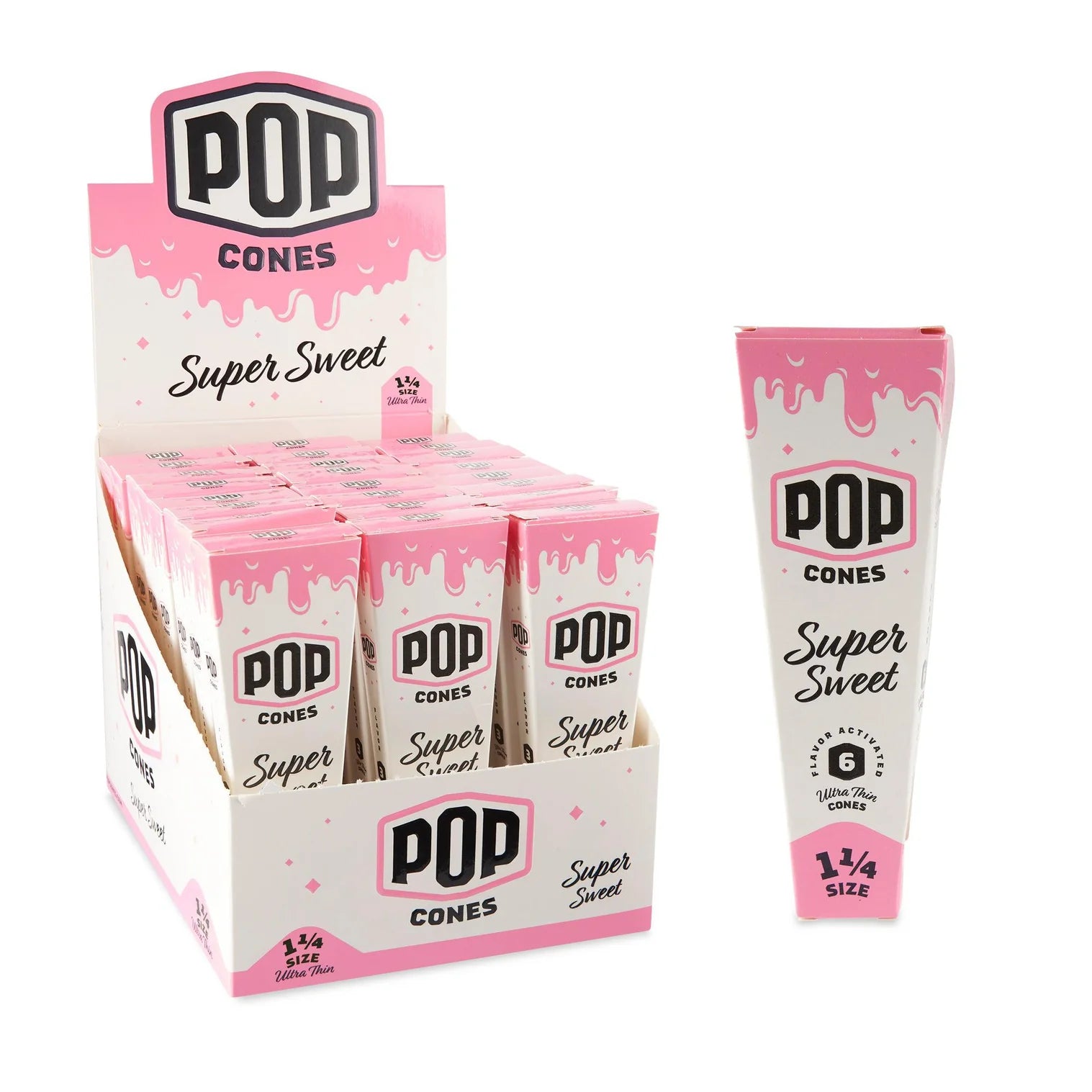 Pop Cones 1 ¼ Size Ultra Thin 6pk Cones 24ct Display