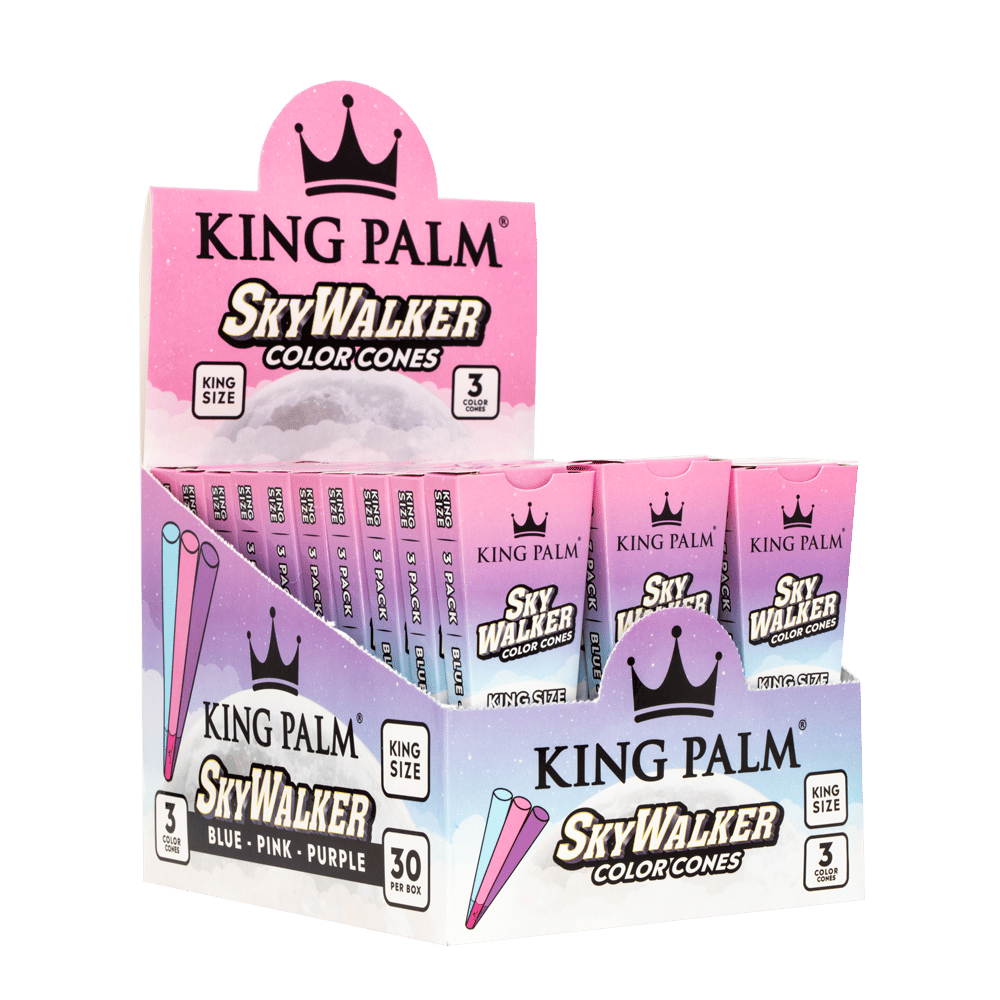 King Palm SkyWalker Color Pre-Rolled Cones - 30 Per Box - King Sized
