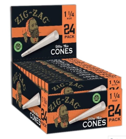 Zig-Zag Ultra Thin 1 1/4 Cones - 24 Cones Per Pack - (12 Count Display)