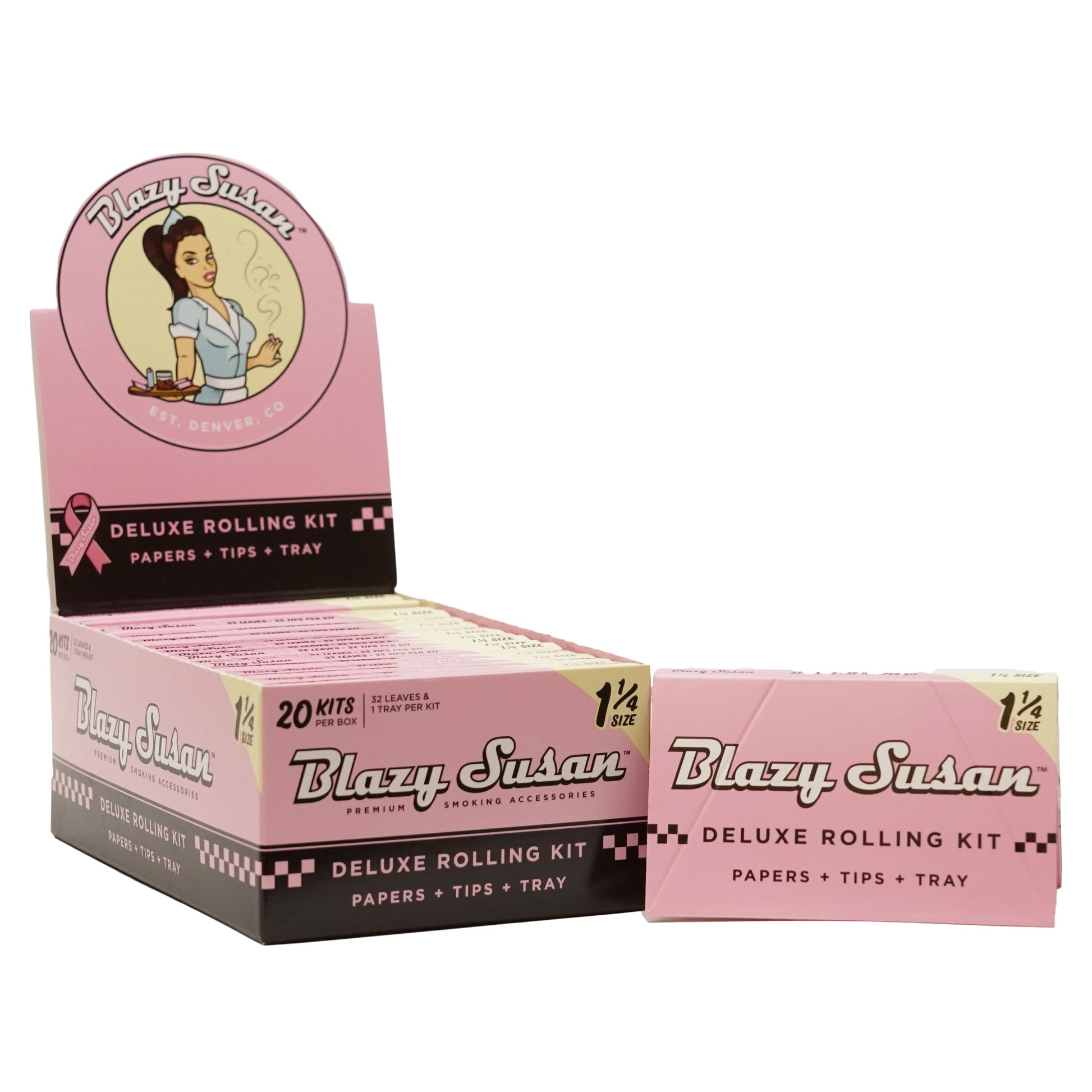 Blazy Susan - Pink 1 1/4 Size Deluxe Rolling Paper Kit