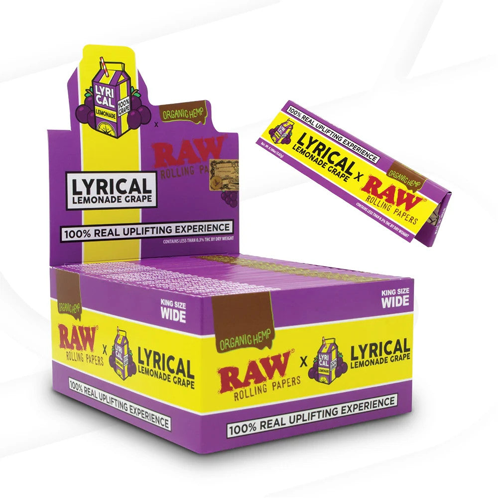 Raw - Organic Hemp Lyrical Lemonade Grape Rolling Papers King Size Wide 50pk