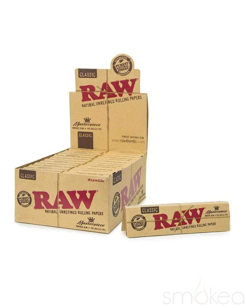 Raw - Masterpiece Kingsize Slim Rolling Papers + Pre-Rolled Tips (24 per box)