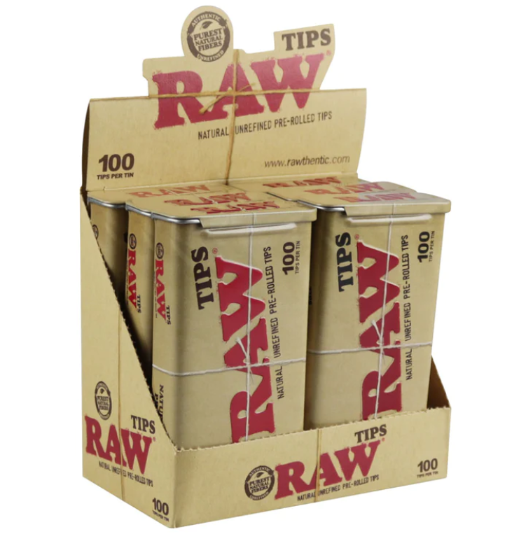 RAW - Pre-Rolled Filter Tips Tin 100 tips - 6 Pack