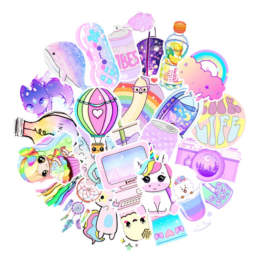 Rainbow & Unicorns II Themed Stickers - 50 Pack