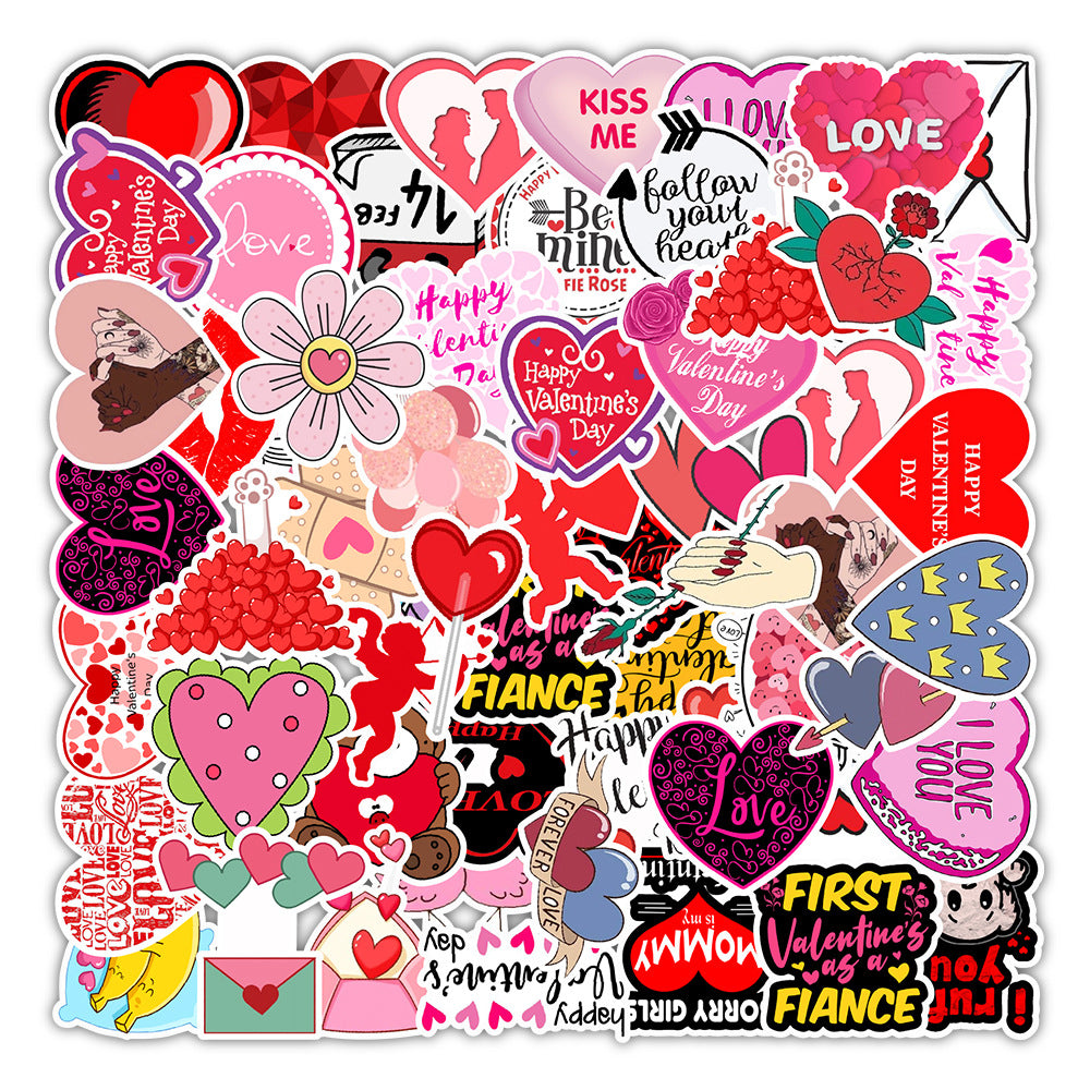 Hearts Themed Stickers - 50 pack