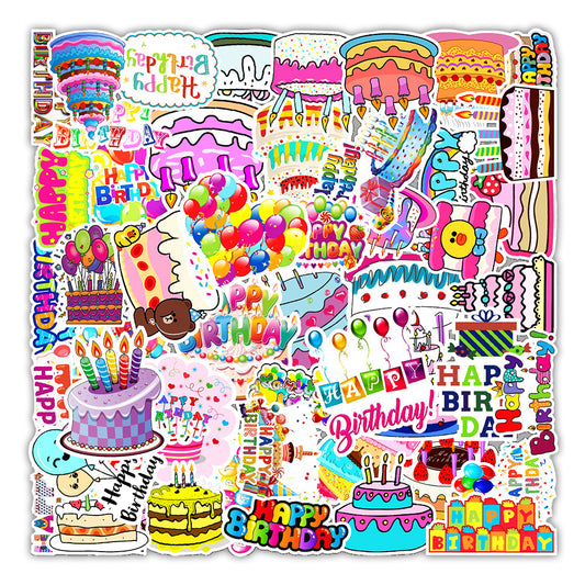 Happy Birthday Themed Sticker - 50 pack