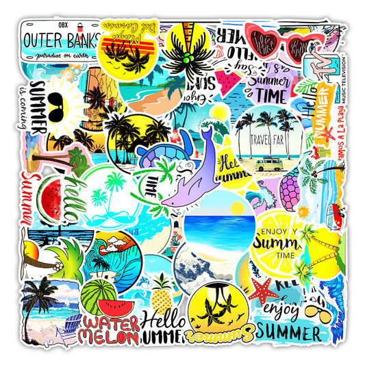 Beach Vibe Themed Stickers - 50 Pack