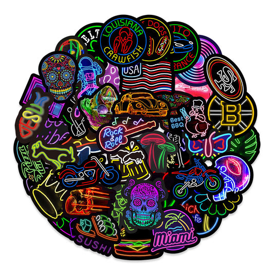Neon Light Themed Stickers - 50 Pack