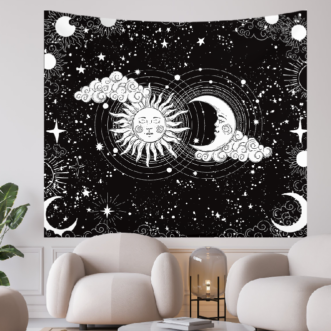 Black & White Sun and Moon - Tapestry